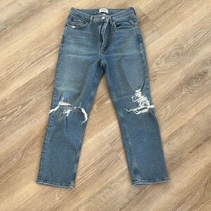 Agolde Blue Straight Leg Jeans with Distressed Details